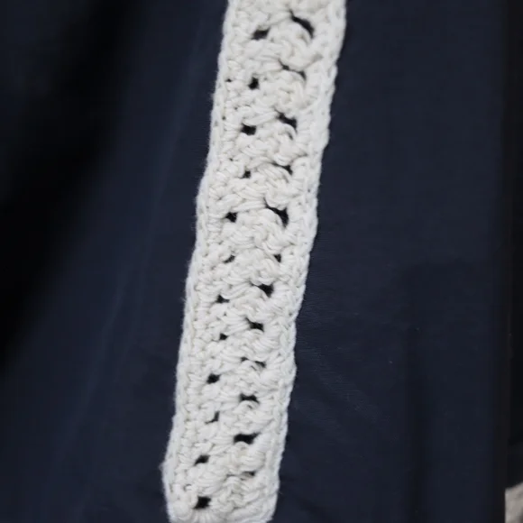 Free People Navy Blue Crochet Trim Zip Front Cropped Bomber Jacket Medium - Picture 8 of 16